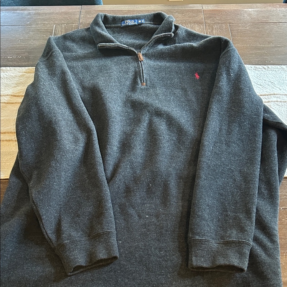 Polo by Ralph Lauren Charcoal Half-Zip Sweater with Pink Pony Embroidery
